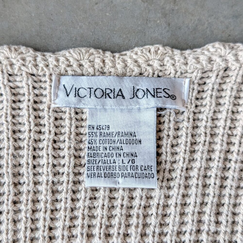 Vintage Victoria Jones Beige Open Knit Long Sleeve Cardigan Sweater large - Picture 5 of 7